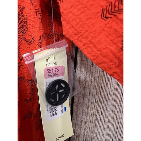 NWT Ali Miles Tunic Wearable Art XL Orange Black Abstract Crinkle Artsy Boho - Picture 6 of 7